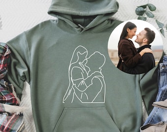 CHEST Custom portrait from photo, photo outline, outline print, custom portrait sweats, Couple Hoodie,Valentines Day Sweats,Personalized