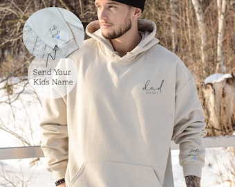 Custom Dad Est with Kids Names and Heart on Sleeve Sweatshirt,Dad Est Sweatshirt,Unique Gifts for Dad, Father's Day Gift