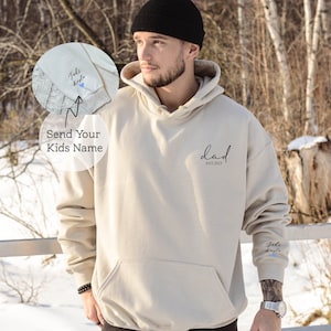 Custom Dad Est with Kids Names and Heart on Sleeve Sweatshirt,Dad Est Sweatshirt,Unique Gifts for Dad, Father's Day Gift