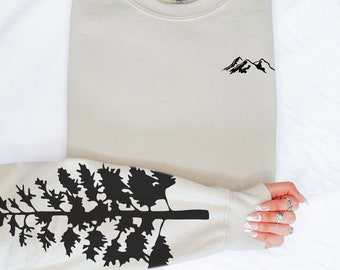 Pine Tree Sweatshirt, Mountain Sweatshirt, Nature Lover Gift, Gift for Him, Hiking Gift, Gift for Her, Forest Print, Boyfriend Gift