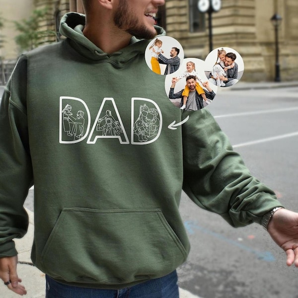 Custom Photo Gift for Dad, Father's Day Hoodie, Personalized Dad Portrait Sweatshirt, Fathers Day Gift, Dad Birthday Gifts, Gift for Husband