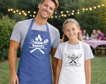 Personalized Apron for Men and Kids: Custom Father's Day Son Daughter Matching, Grandpa BBQ