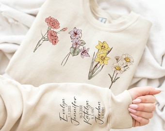 Sweat fleur de naissance personnalisé mois de naissance, cadeau pour grand-mère, cadeau fête des mères, chemise maman personnalisée, chemise grand-mère mois de naissance, cadeau maman