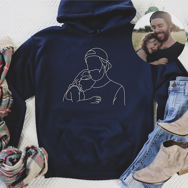 CHEST Father's Day Custom portrait from photo, Father Gift, Outline Photo Sweatshirt, Custom Photo, Man Hoodie