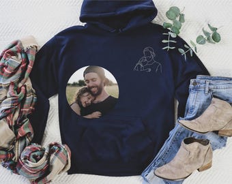 Personalized Father's Day Sweatshirt with Portrait Line Art from Photo: Dad Memorial Hoodie