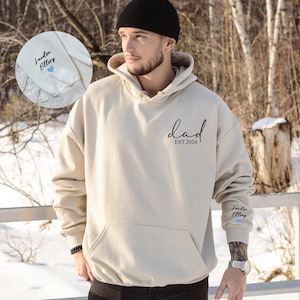 Custom Dad Est with Kids Names and Heart on Sleeve Sweatshirt,Dad Est Sweatshirt,Unique Gifts for Dad, Father&#39;s Day Gift