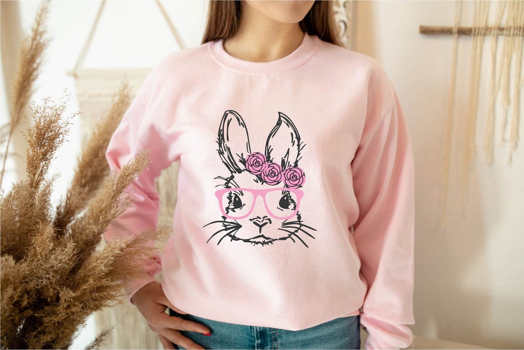 Bunny With Pink Glasses Sweat Easter Sweat Easter Bunny - Etsy