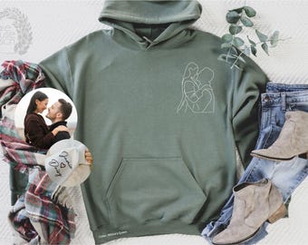 Custom Portrait from Photo Sweatshirt, Personalized Couple Line Art Drawing, Family Hoodie
