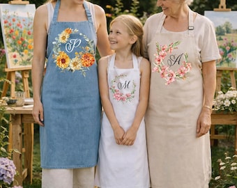 Delantal personalizado para mujer con flor del mes de nacimiento: Mamá, abuela, tía, hermana y cumpleaños de los niños.