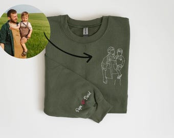 Retrato personalizado del Día del Padre a partir de una foto con el nombre de los niños. Suéter, regalos para papá, sudadera personalizada, regalo para el abuelo, regalos para el esposo.