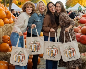 Thanksgiving Fall Personalized Tote Bag for Women: Fall into Book Lover Gift, Bookish Pumpkin
