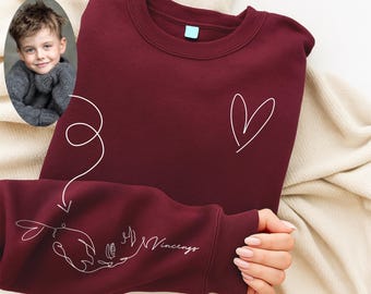 Custom Kids Portrait Sweatshirt from Photo on Sleeve: Personalized Gifts for Dad, Mom, Family