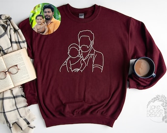 Father's Day Custom portrait from photo, Father Gift, Outline Photo Sweatshirt, Custom Photo, Man Hoodie, CHEST