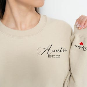 Custom Auntie Sweatshirt, Pregnancy Reveal, Personalized Aunt Hoodie With Nieces Nephews Names On Sleeve, Mothers Day Gifts, Aunt Gift