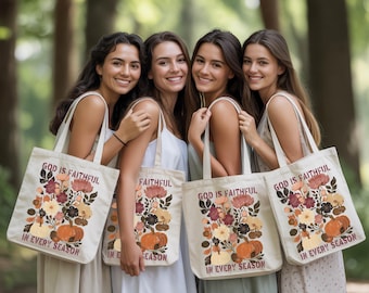 Religious Christian Tote bag for Women : God Is Faithful In Every Season, Fall Thanksgiving Christmas Easter Gifts for Friends and Family
