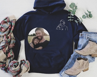 Personalized Father's Day Sweatshirt with Portrait Line Art from Photo: Dad Memorial Hoodie