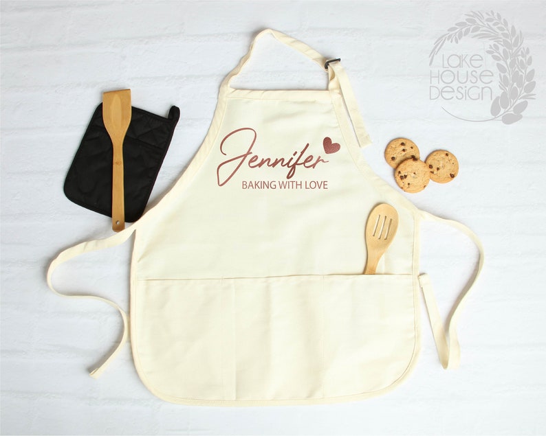 Baking with love apron ,Personalized Apron, Baking Gift, Apron Cooking Gift, image 1