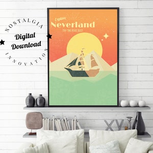 Peter Pan Vintage Travel Poster | Neverland Book Picture | Downloadable Print | Book Art | Home Decor | Nursery, Children&#39;s Wall Art