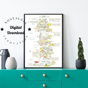 Whimsical Hand-drawn Retro Print of California’s Famed Central Coast, Y compris Hearst Castle & Pismo Beach, Home Downloadable Print
