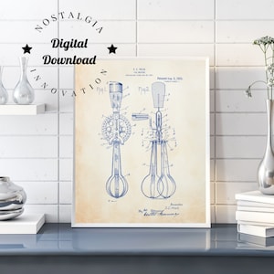 Egg Beater Wall Art | Modern Farmhouse Kitchen Patent Print | Downloadable Poster | Bestselling Home Decor | Digital Print | Kitchens