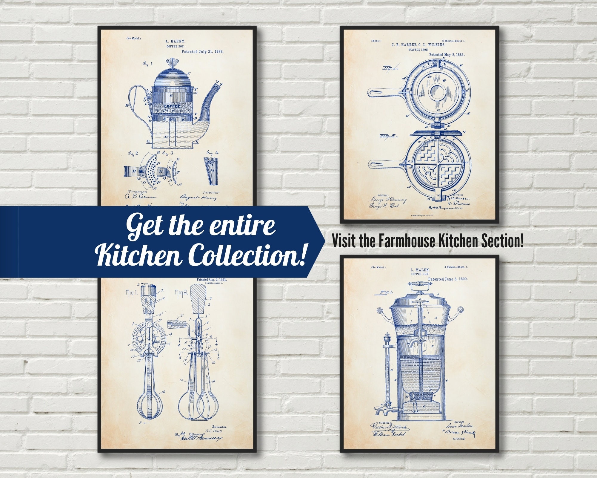 Coffee Pot Wall Art Modern Farmhouse Kitchen Patent Print Etsy