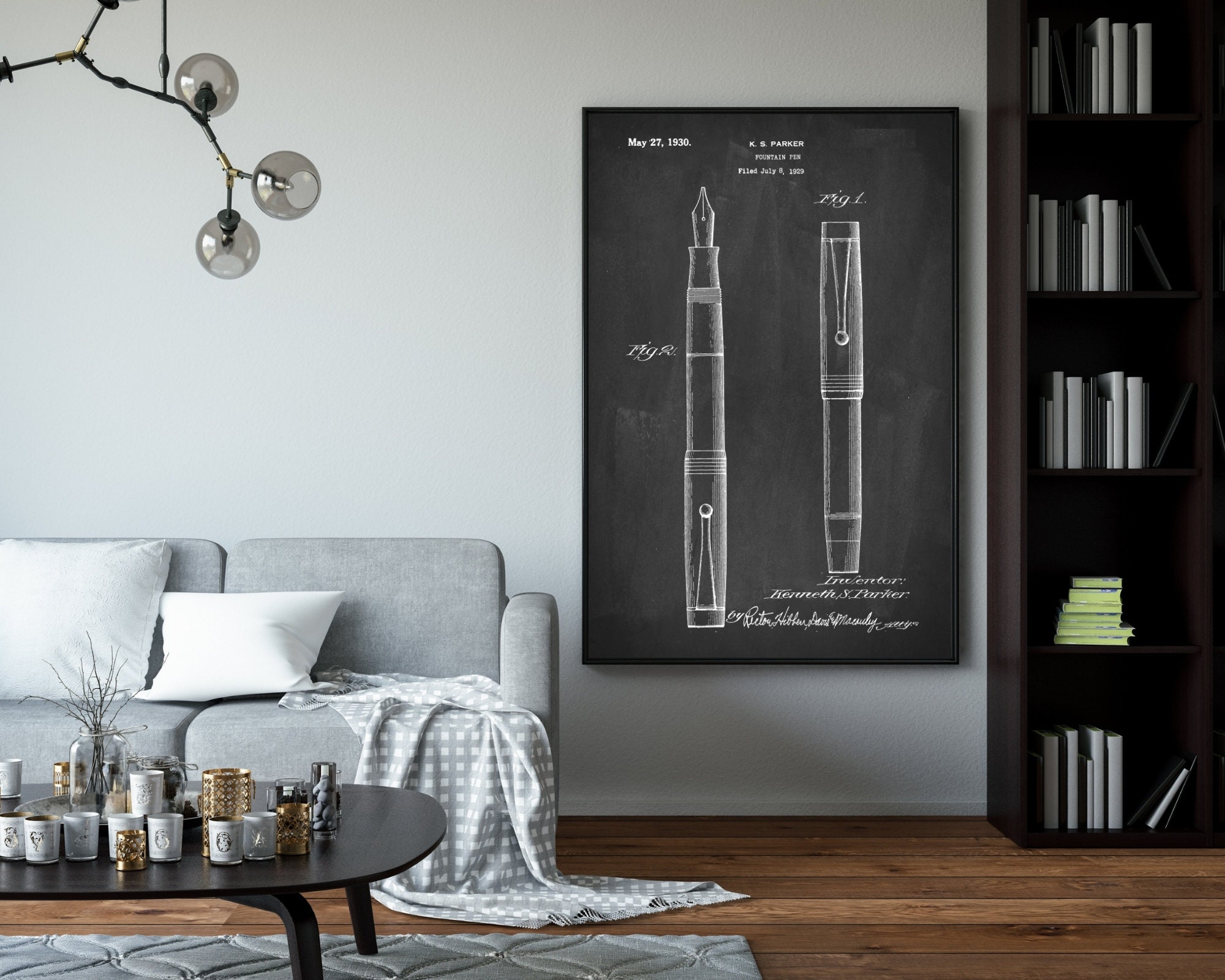 Fountain Pen Wall Art Patent Print Downloadable Poster Bestselling Home Decor Writer & Book