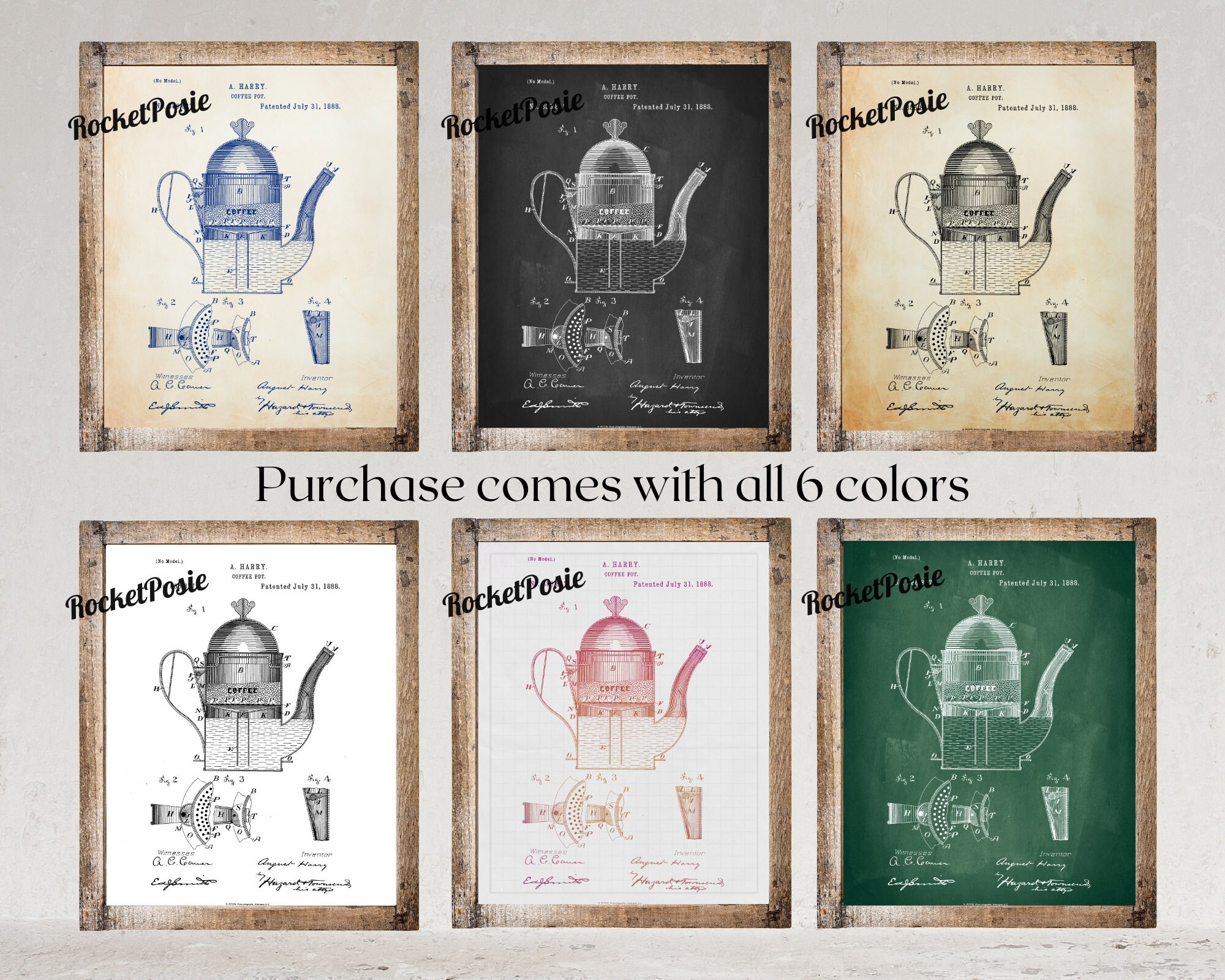 Coffee Pot Wall Art Modern Farmhouse Kitchen Patent Print Etsy