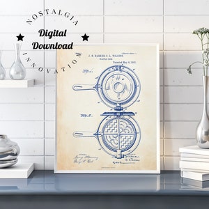 Waffle Iron Wall Print | Modern Farmhouse Kitchen Patent Print | Downloadable Poster | Bestselling Home Decor | Digital Print | Kitchen Gift