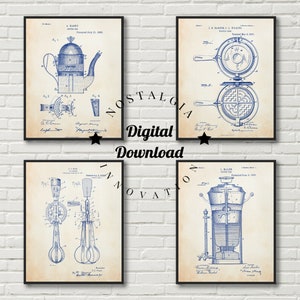 Set of 4 Modern Farmhouse Kitchen Patent Prints | Downloadable Poster | Bestselling Home Decor | Wall Art | Digital Print | Vintage Gift