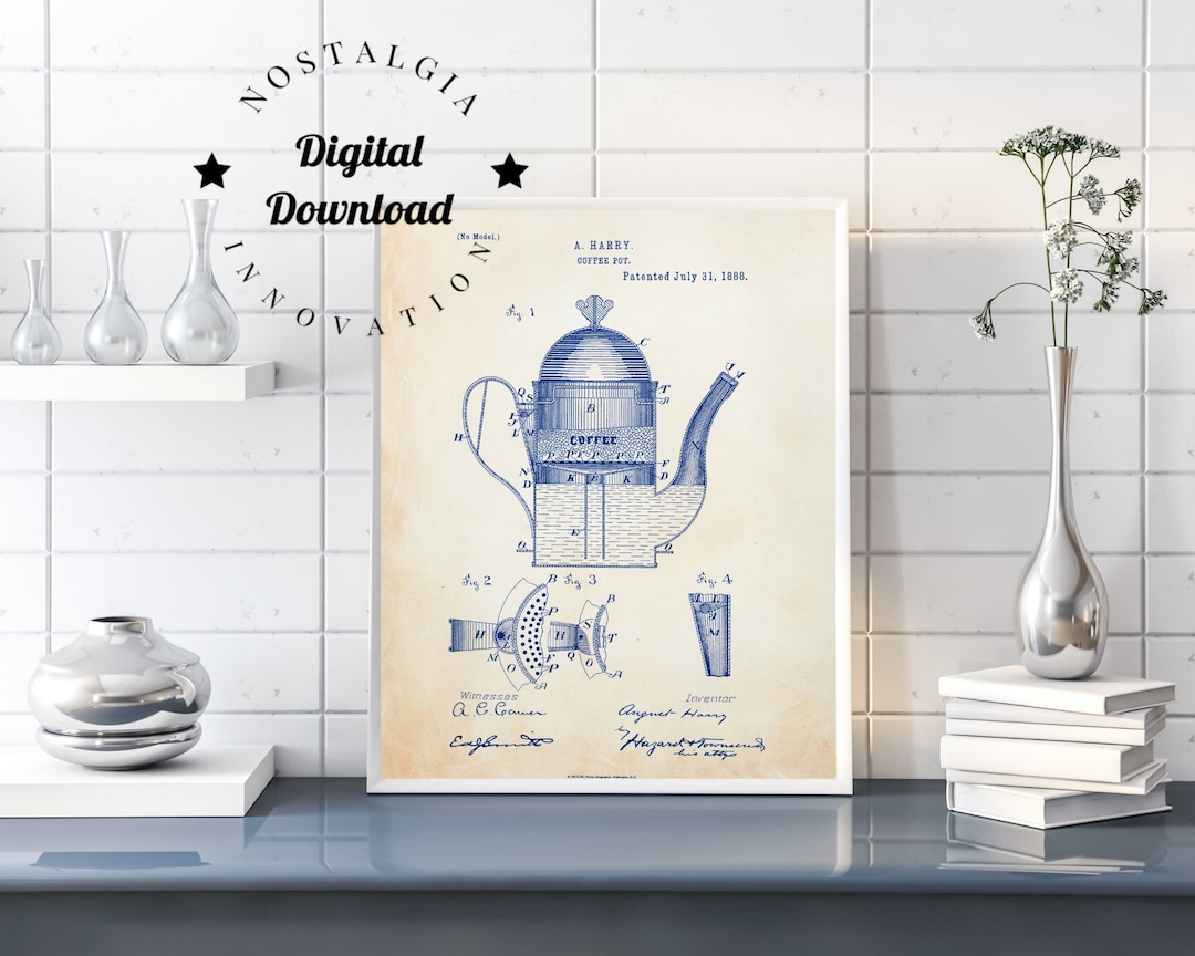 Coffee Pot Wall Art Modern Farmhouse Kitchen Patent Print Etsy