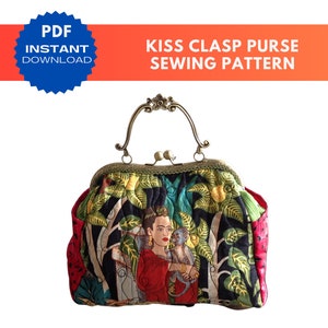 Instant PDF Download Sewing Pattern for Purse with Kiss Clasp Illustrated Instructions for Customized Gift Bag with Metal Frame Kiss Clasp