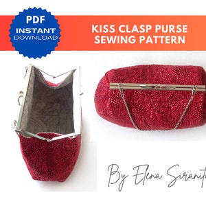 Instant PDF Download Sewing Pattern for Purse with Kiss Clasp Illustrated Instructions for Customized Gift Bag with Metal Frame Kiss Clasp