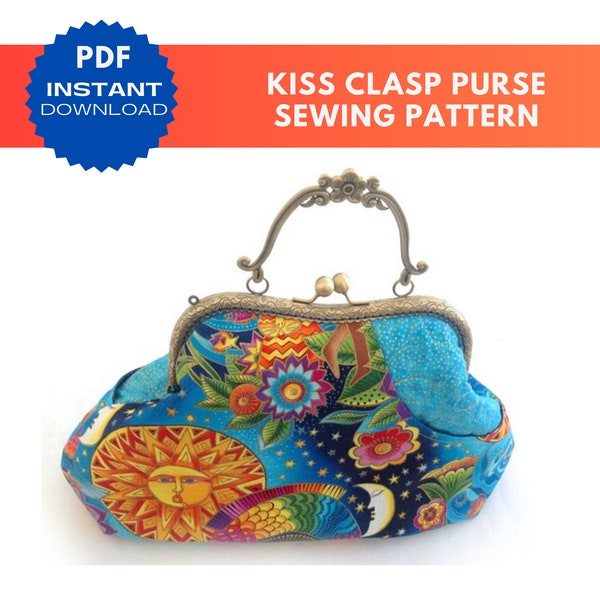 Instant PDF Download Kiss Clasp Purse Pattern Illustrated Instructions for Kiss Clutch Pattern Kiss Clasp lock metal frame Purse