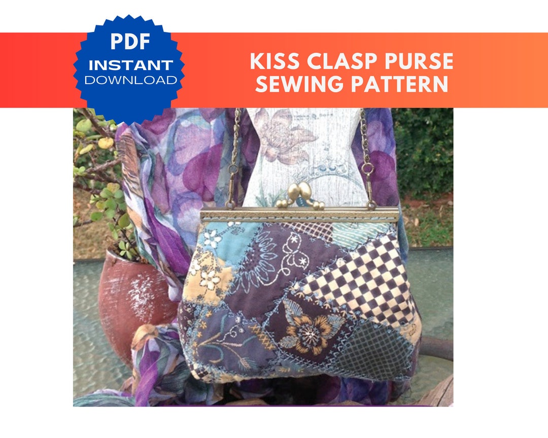 Instant PDF Download Sewing Pattern for Purse With Kiss Clasp