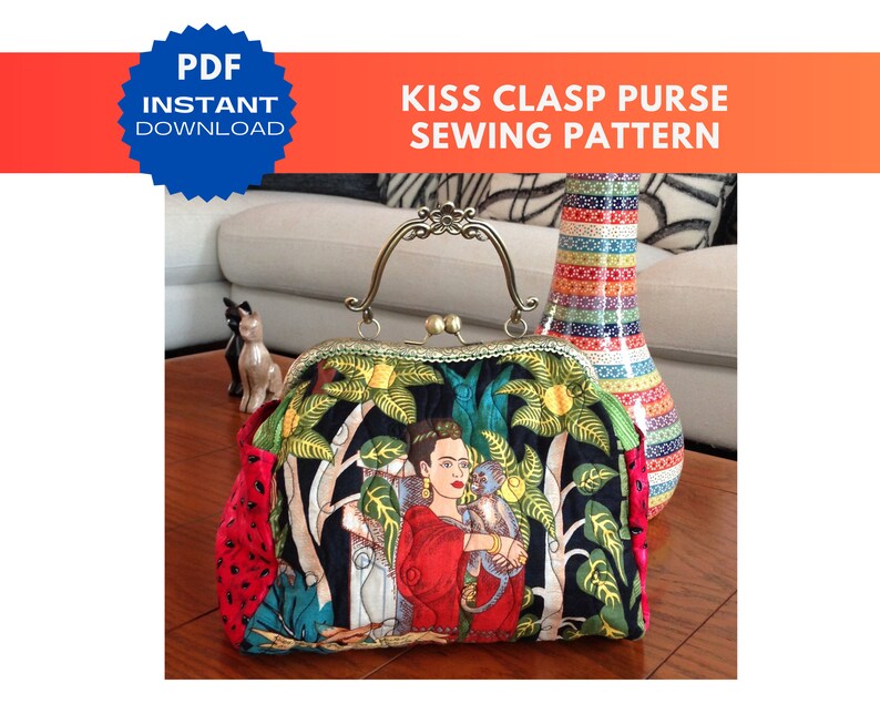 Instant PDF Download Sewing Pattern for Purse With Kiss Clasp Illustrated Instructions for ...