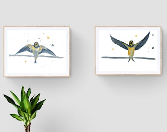 Swallow Watercolour Print Set, Italian Birds Art, Rondini Nature Wall Decor, From Original Wall Art Works