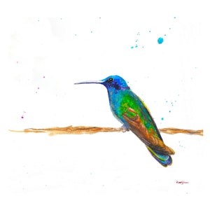 Hummingbird Watercolor Print, Hummingbird On Branch Printed Picture, Modern Wall Decor Wall Hanging Poster