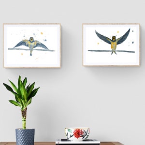 Set Of 2 Watercolor Swallow Prints Swallows Ready To Migrate In Italy, Nature Picture Of Singing Birds, Fine Art Two Piece Set PictureS