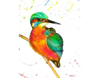 Kingfisher Bird On Branch Print From Original Fine Art Watercolour