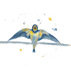 Watercolor Swallow Print, Swallows Ready To Migrate In Italy,  Nature Animal Art Singing Bird Nature Fine Art Picture With Splatters