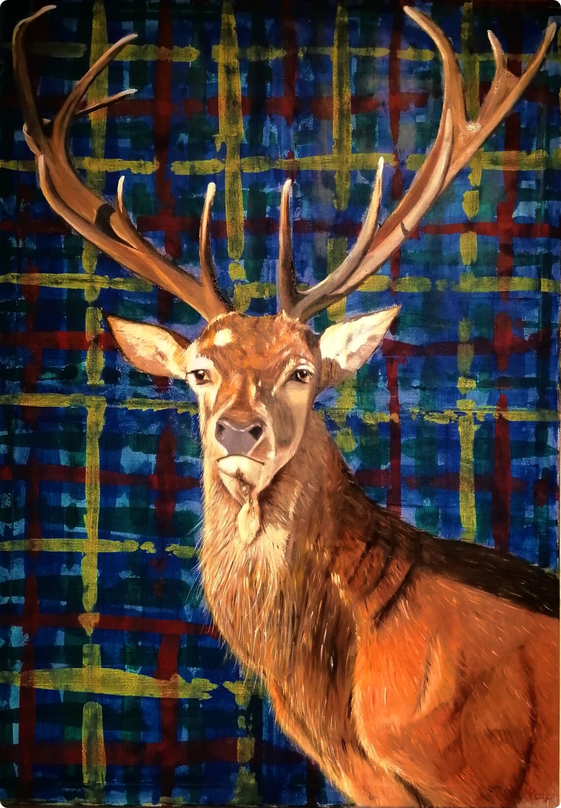 Print From Original Oil Painting Scottish Stag Tartan Etsy
