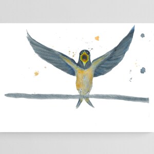 Watercolor Swallow Print, Swallows Ready To Migrate In Italy,  Nature Animal Art Singing Bird Nature Fine Art Picture With Splatters