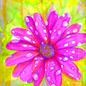 Stampa fine art di margherita pazza brillante da originali fiori di margherita colorati ad acquerello, arte floreale contemporanea di stampa atmosferica e moderna