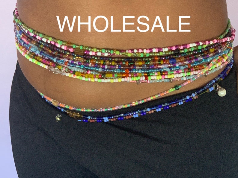mixed beads Random colors and patterns Red tie on African Waist beads green 25 waist beads