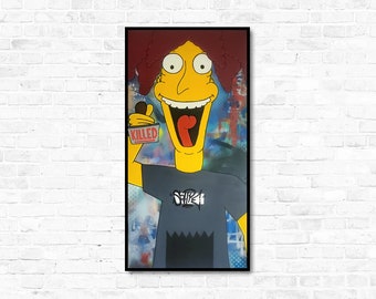 Original Sideshow Bob handgemalte Leinwand Kunst von SOHPE. Jahr 2023