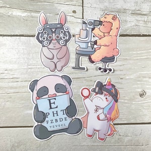 Optometría gafas para el cuidado de los ojos optometrista animales lindos oftalmología regalo calcomanía botella de agua pegatinas para portátiles