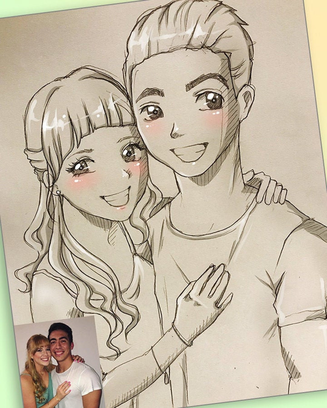 Custom Couple Anime Portrait Cute Couple Drawing Anime Style 