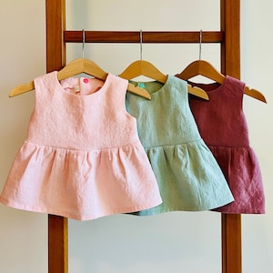 Girls Linen  Peplum Tank Summer Top Baby Toddler Kids | Sizes 6m-5years