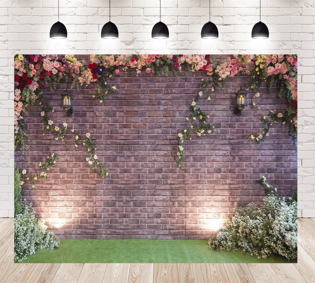 Colorful Rose Flowers Brick Wall Wedding Photo Backdrops Booth - Etsy