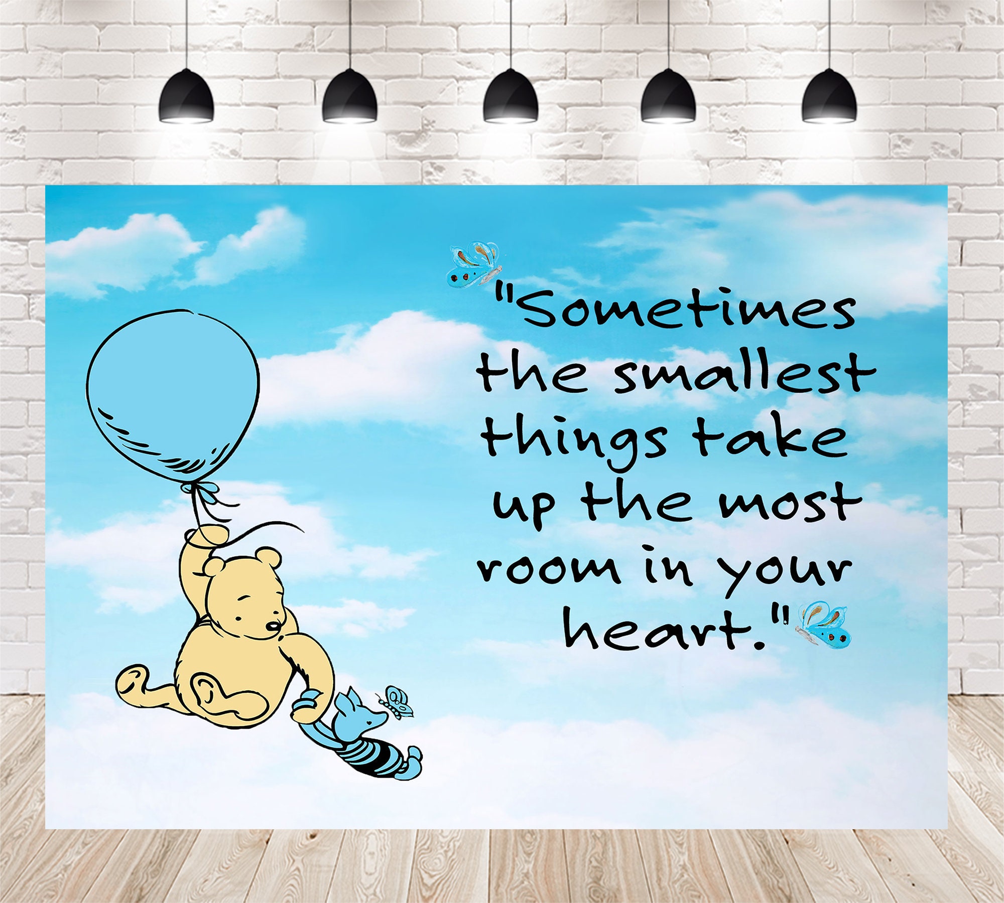 Winnie the Pooh Birthday Banner Photo Backdrops Baby Shower Blue Sky White Clouds Booth Photography Studio Backgrounds for